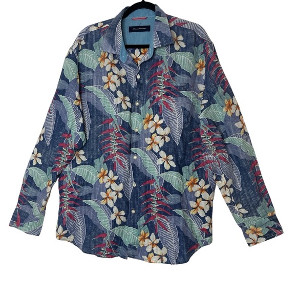 Tommy Bahama Other - Tommy Bahama Shirt Men XL Reverse Print Linen Blend Hawaiian Island Floral Beach